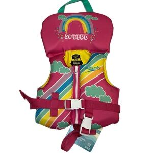 NWT Speedo Pink and Rainbow Kids' Infant Life Vest-Up to 30 lbs